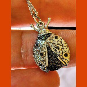 FAS 925 Sterling Silver Ladybug Necklace – Black Diamond Accent, NWT JTV w/ Box
